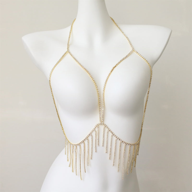 Fringe Rhinestone Necklace Body Chain