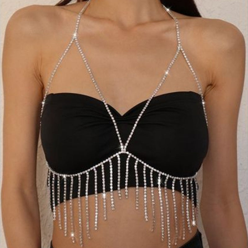 Fringe Rhinestone Necklace Body Chain