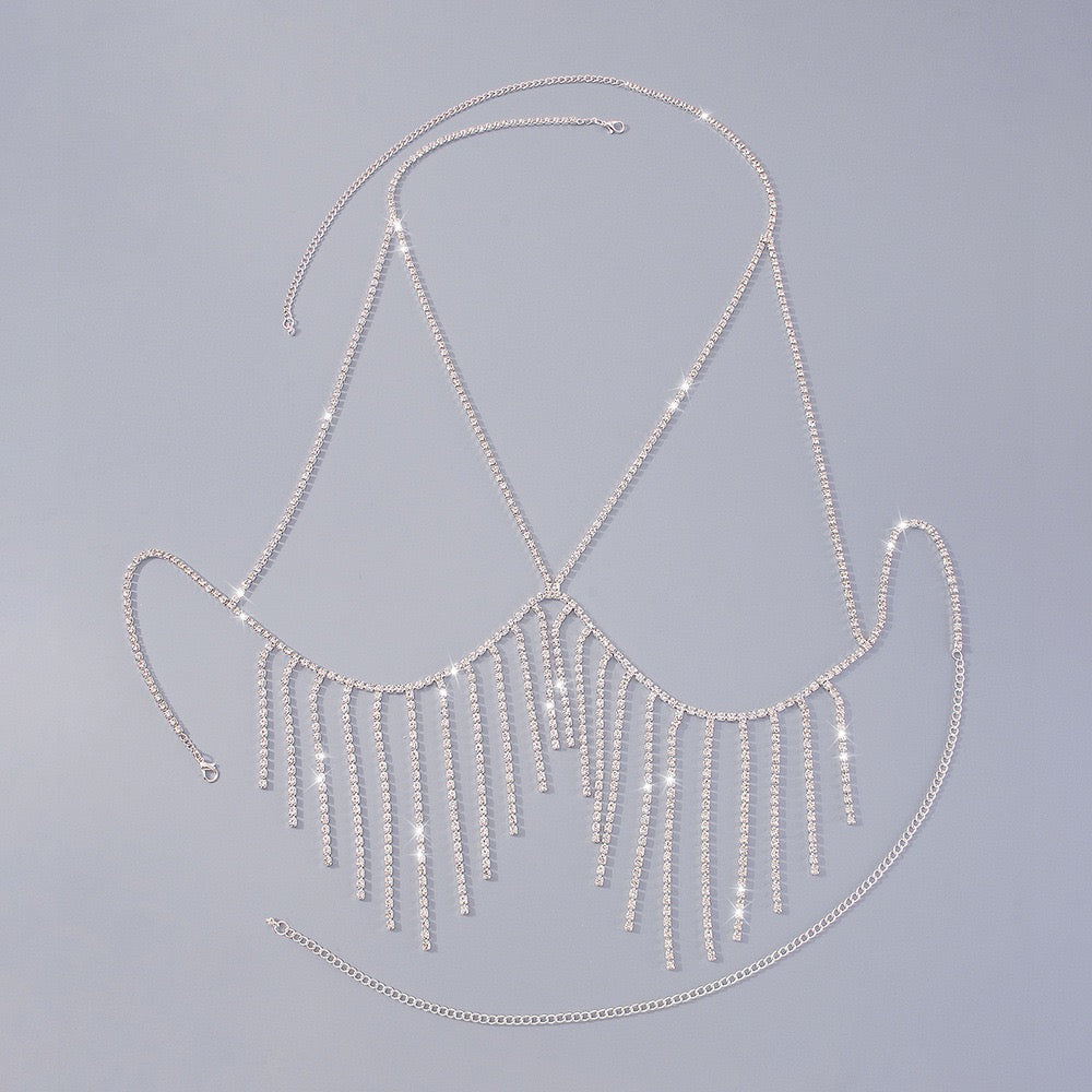 Fringe Rhinestone Necklace Body Chain