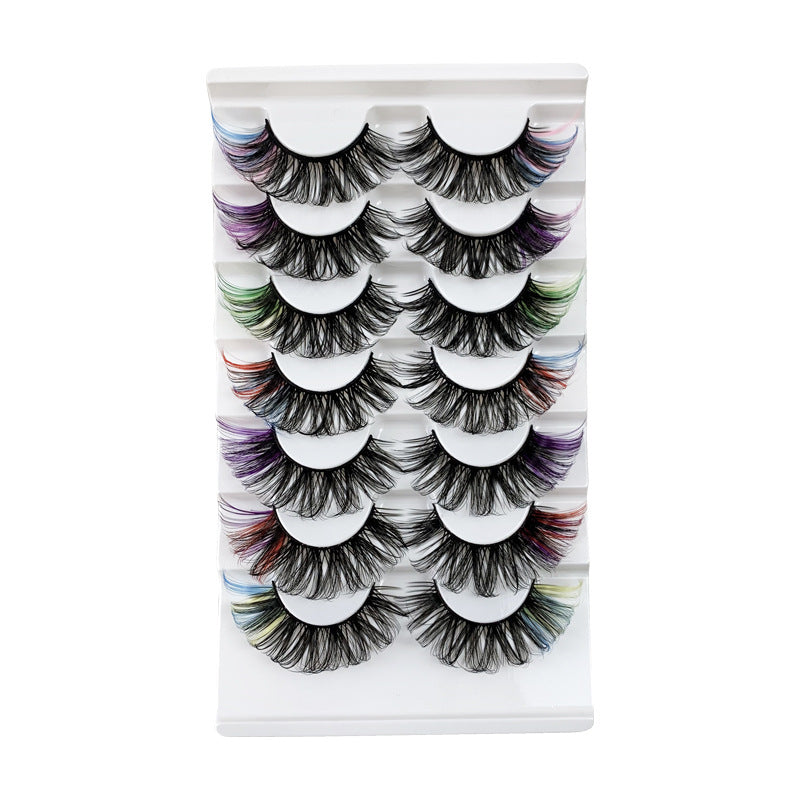 7 pairs of colorful curly glamorous false eyelashes