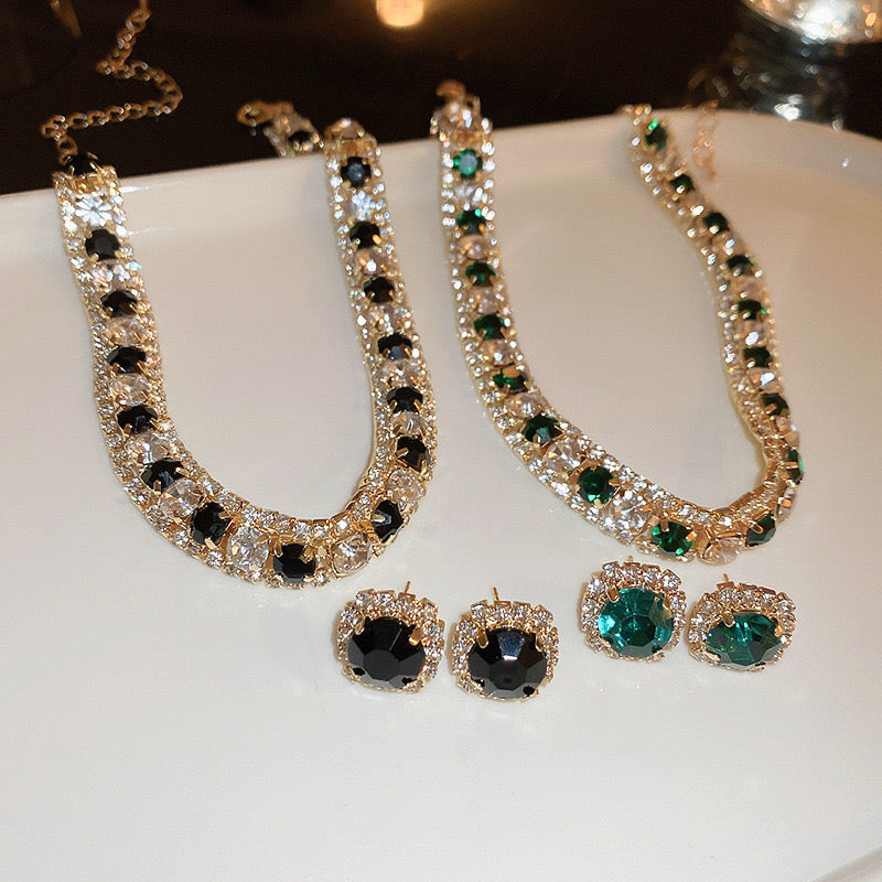 Gala-worthy gemstone necklace and earrings set