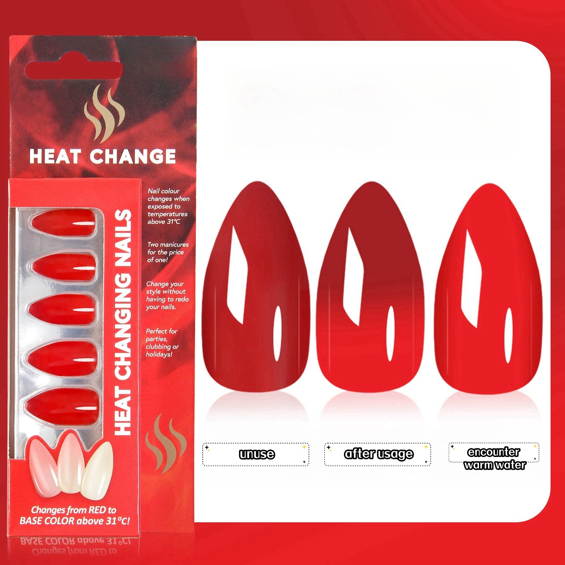 Color-Changing Fake Nails Under Light, Wearable Nail AccessoriesNH08