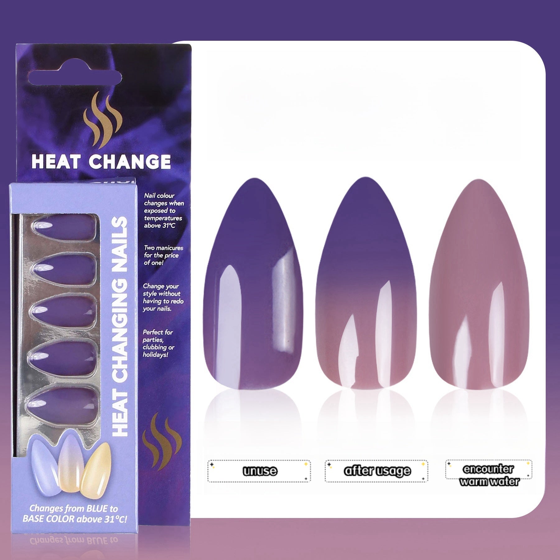 Color-Changing Fake Nails Under Light, Wearable Nail AccessoriesNH09