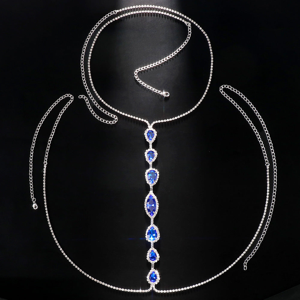 A blue sparkling chest chain necklace