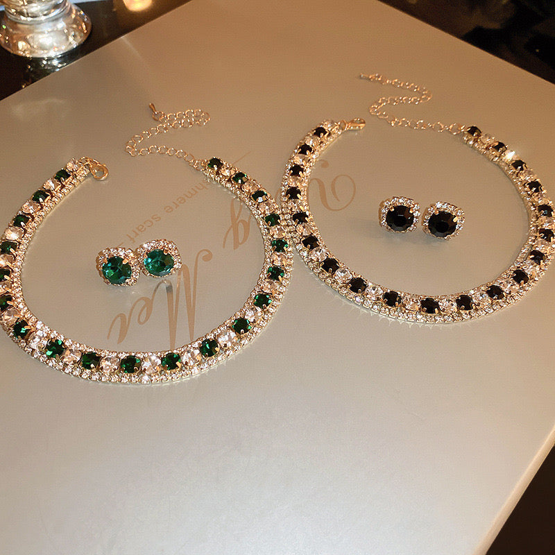 Gala-worthy gemstone necklace and earrings set