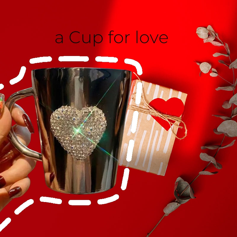 Handcrafted Heart-shaped Rhinestone Stainless Steel Double-layer Water Cup